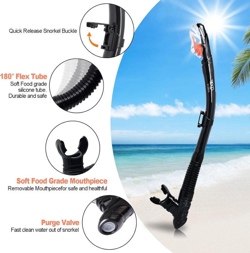 EXP VISION Snorkel Set Pano 3 Window Adult Snorkeling Gear, Professional Snorkel Goggles Anti-Fog Diving Mask, Anti-Leak Swim Goggles and Dry Top Snorkel for Diving, Snorkeling, Swimming - Image 5